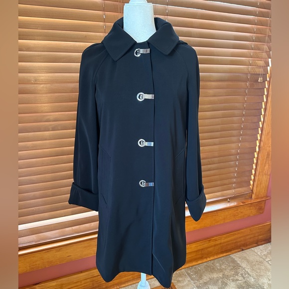 Michael Kors Black Trench Overcoat Silver Hook Closure Sz S MSRP $298 - Picture 2 of 9